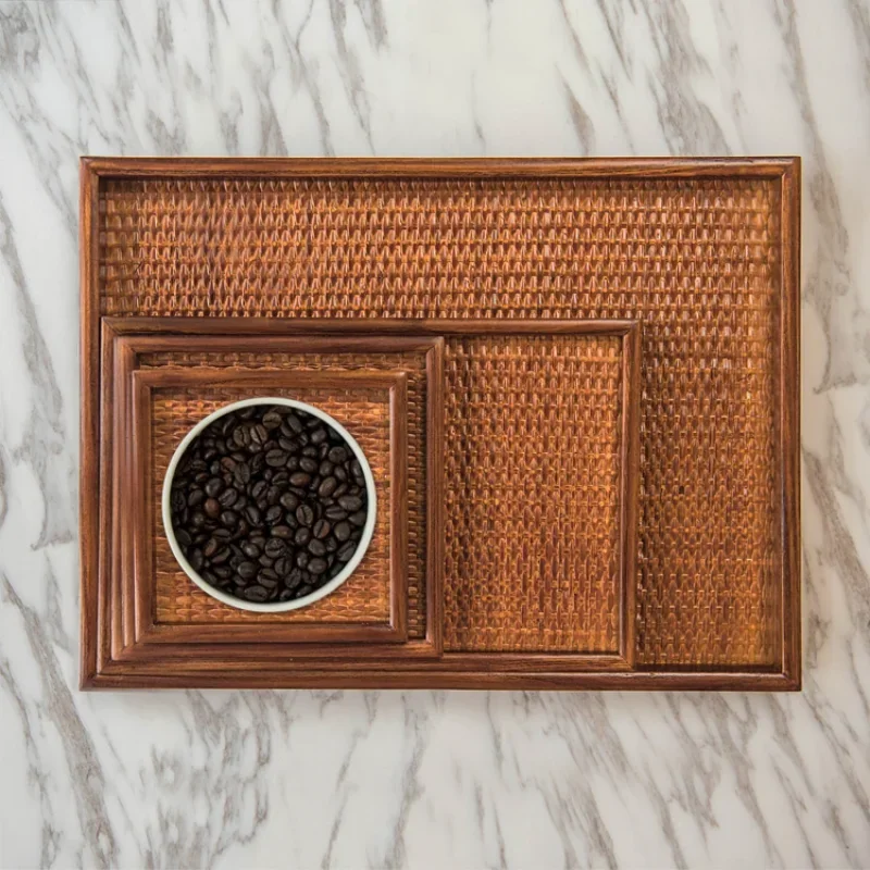 Coffee Tea Thai - Thai Solid Wood Tray Japanese Rattan