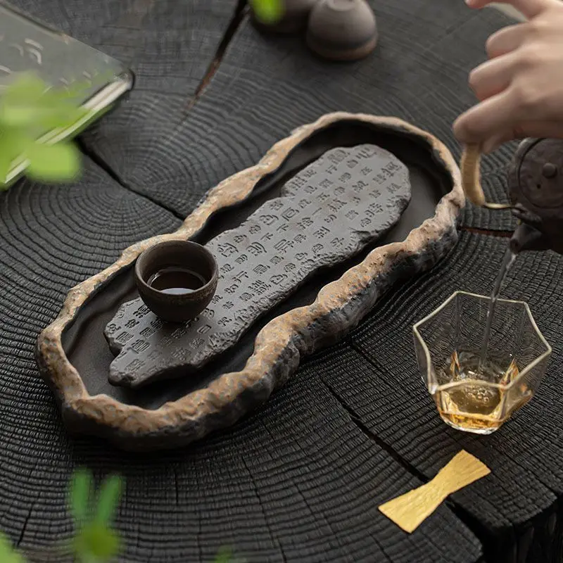 Bamboo Tea Tray - Vintage Tea Tray, Gilded Zen Heart