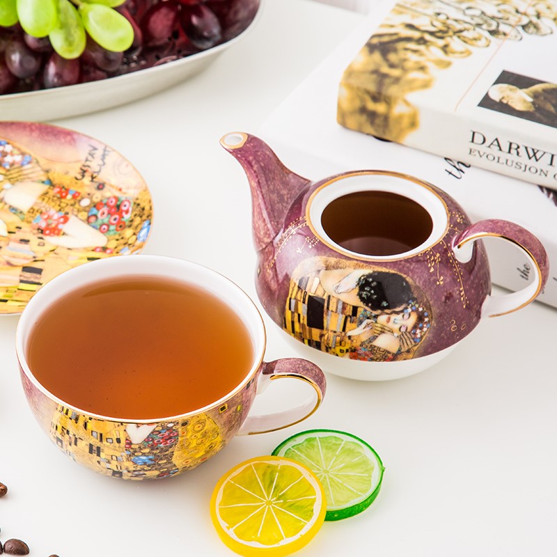Tea Coffee Pot Set - Kiss Painting Elegant Design Coffee Cup