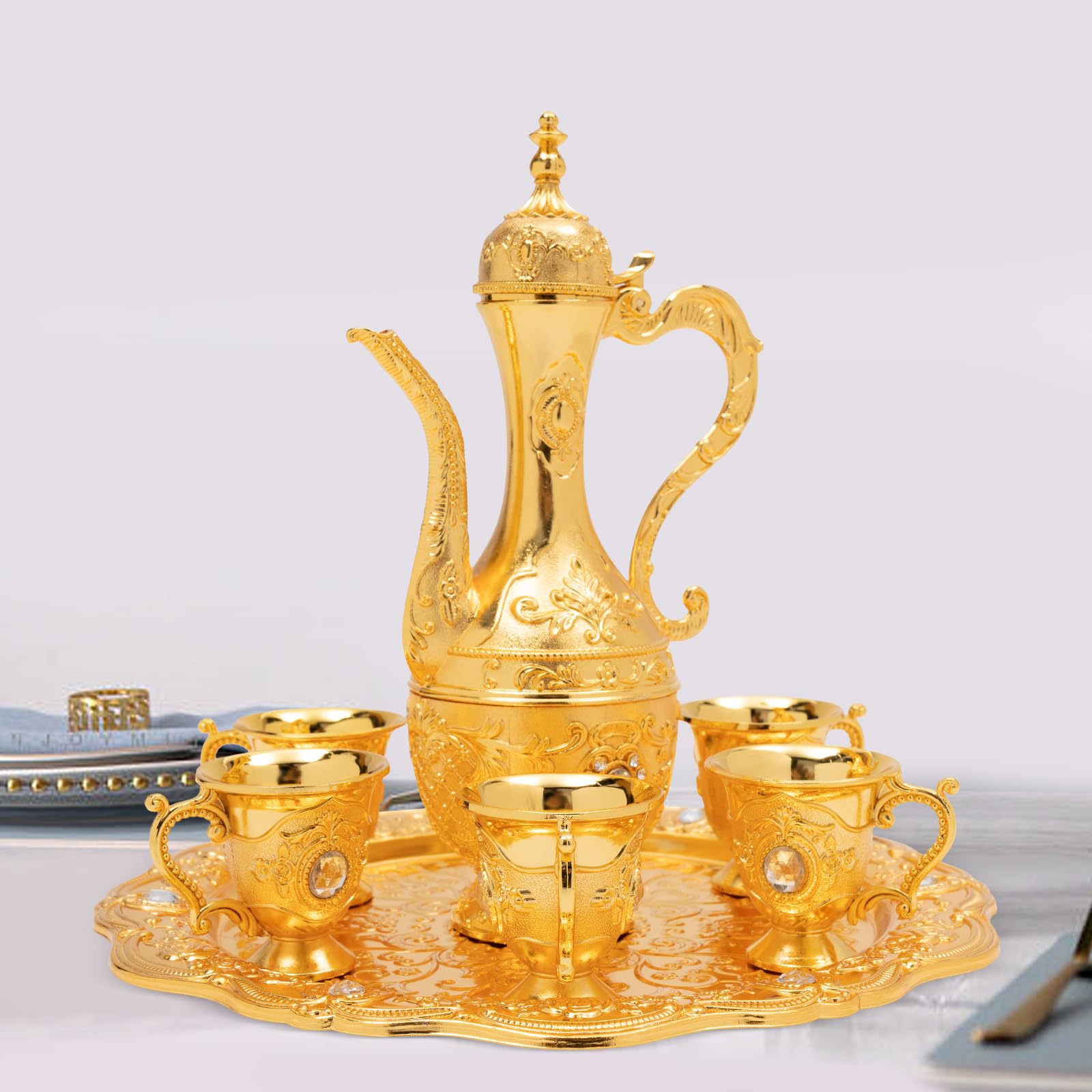 Tea Coffee Pot Set - Vintage Metal Turkish Coffee Pot Set,