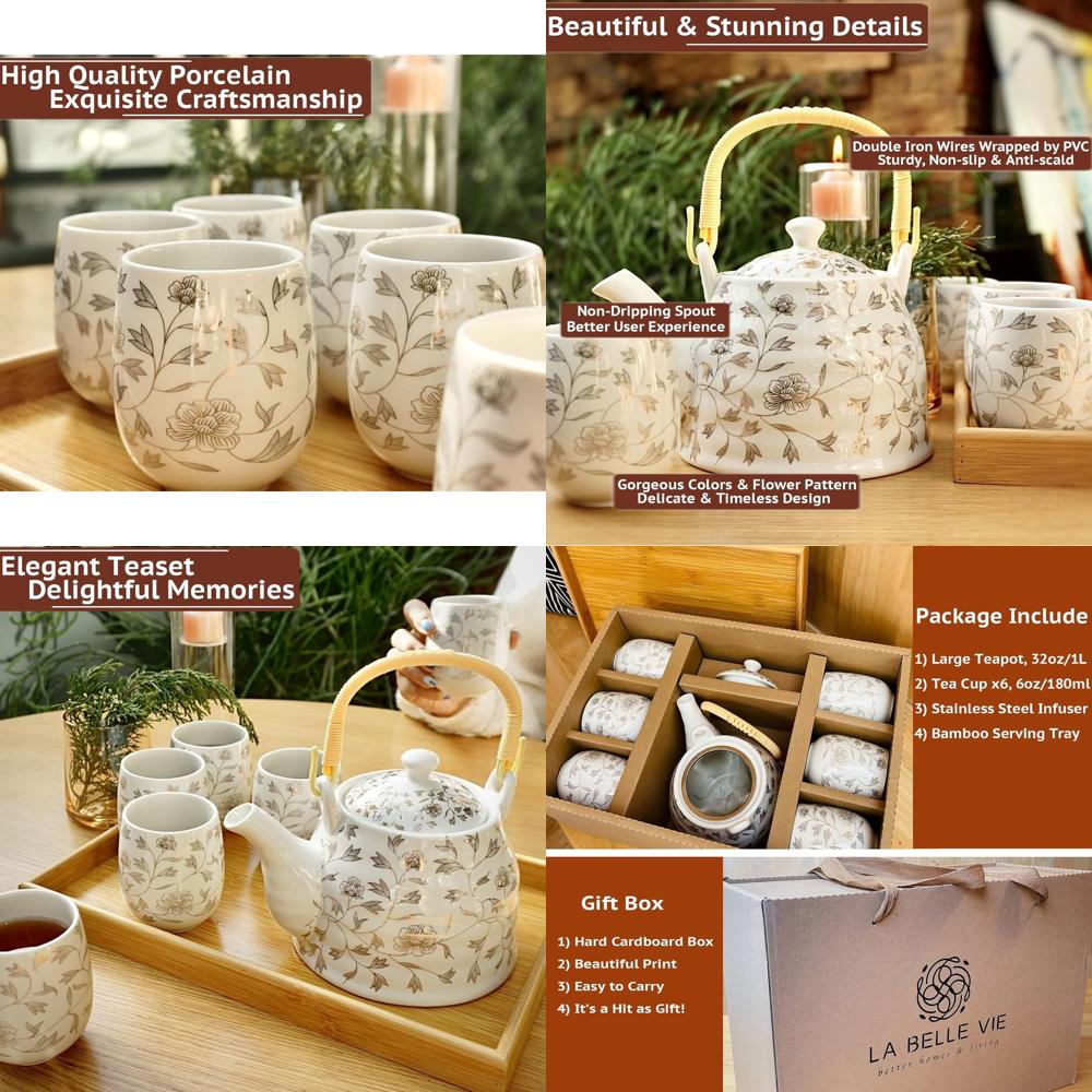 Bamboo Tea Tray - Japanese White Porcelain Tea Set Gift,