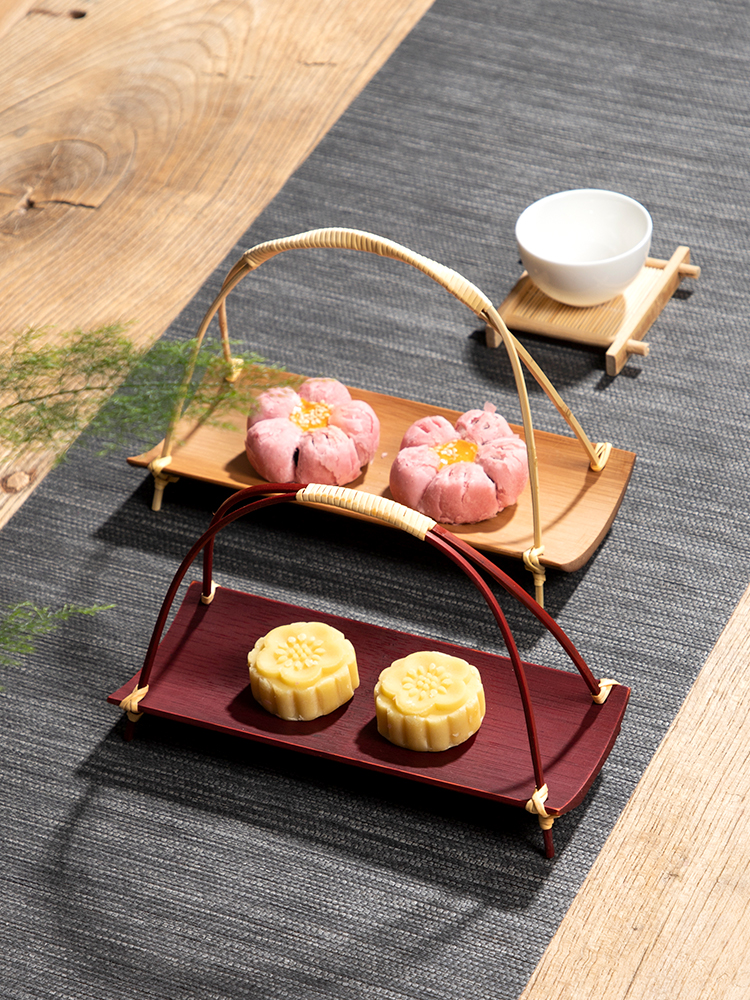 Bamboo Tea Tray - Handcrafted Bamboo Handle Fruit Basket Tea