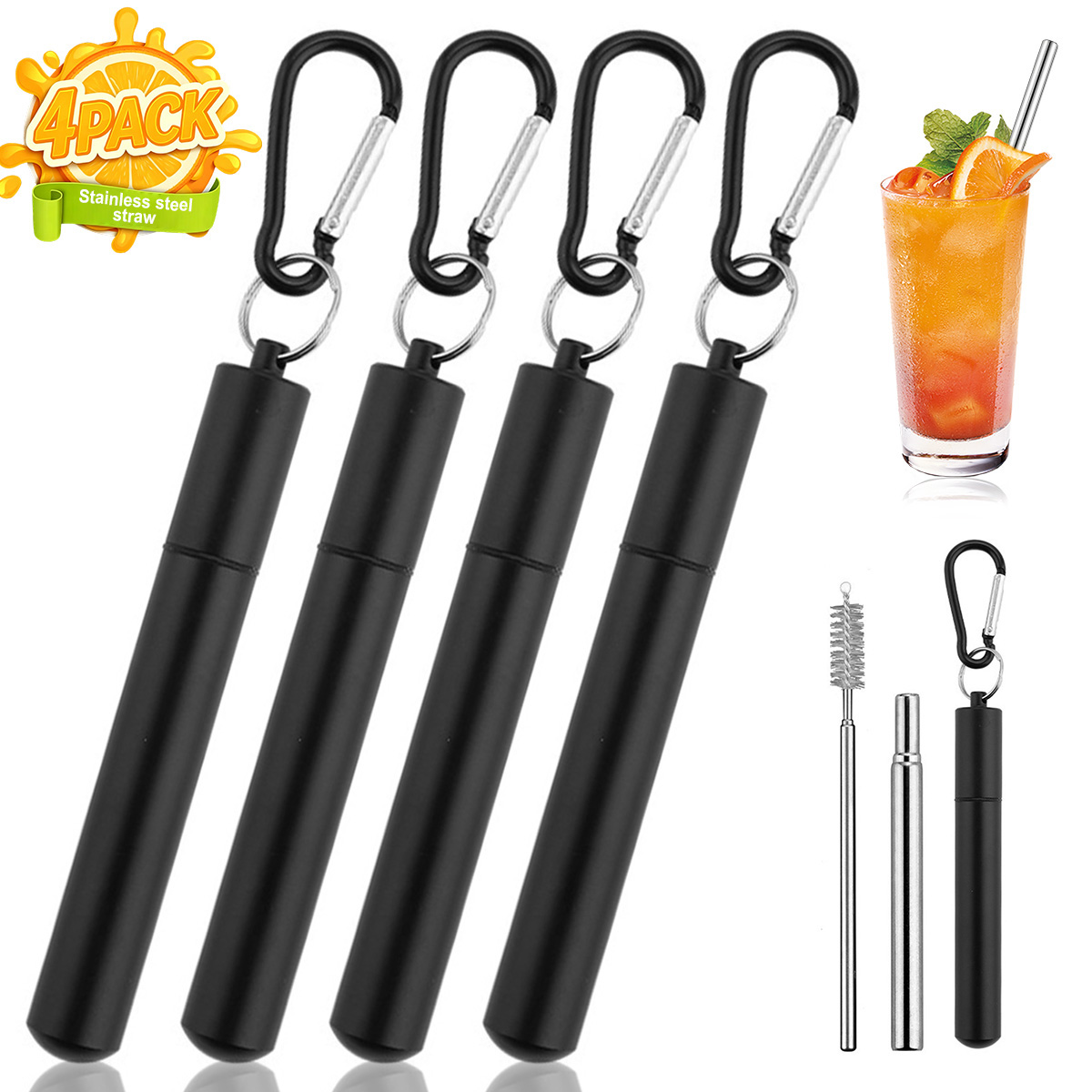 Coffee And Tea Lyrics - 4Pack Collapsible Stainless Steel Drinking Straws
