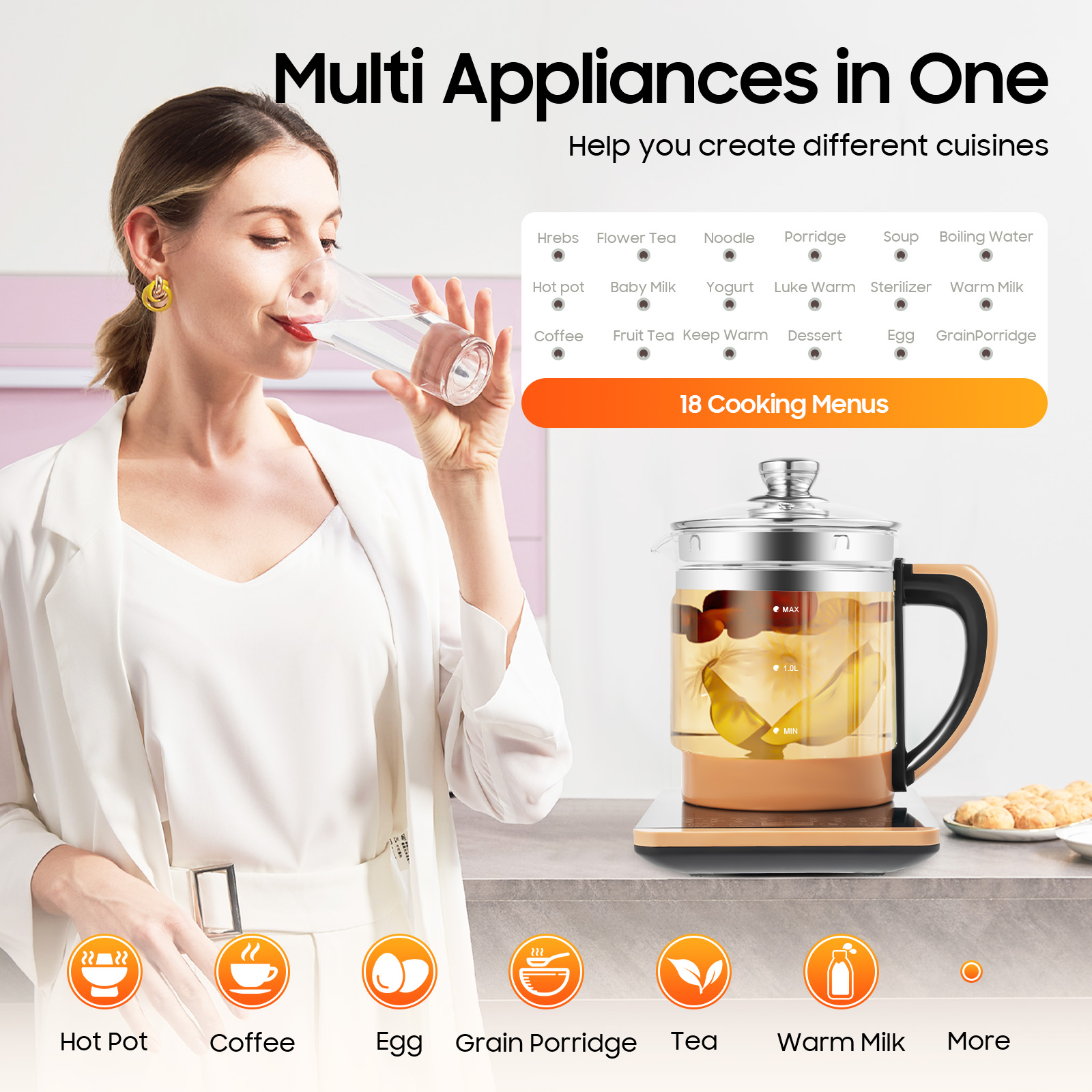 Electric Tea Kettle 1.8L 800W  - Coffee Tea Menu recension och pris