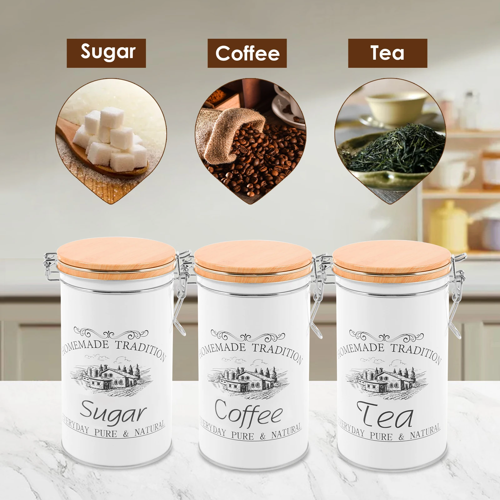 3Pcs/Set Tea Coffee Sugar Cani - Coffee Tea Sugar Container Set recension och pris