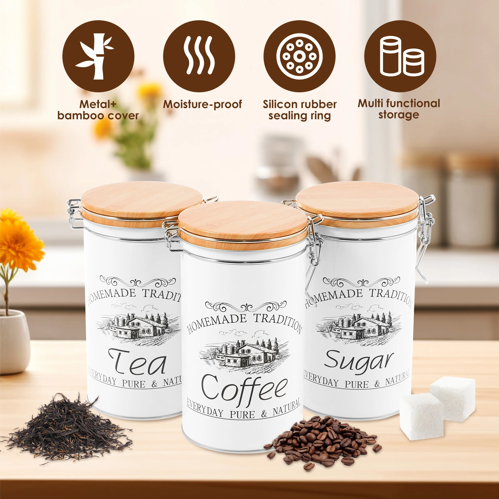 3Pcs/Set Tea Coffee Sugar Cani - Coffee Tea Sugar Container Set recension och pris