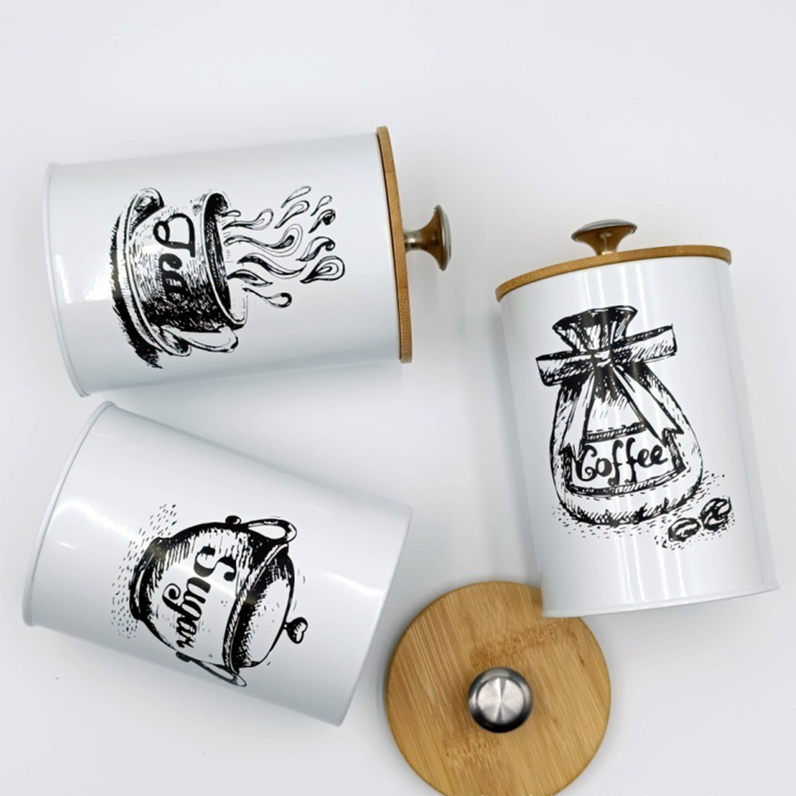 3Pcs Sealed Coffee Canister Se - Coffee Tea Sugar Container Set recension och pris