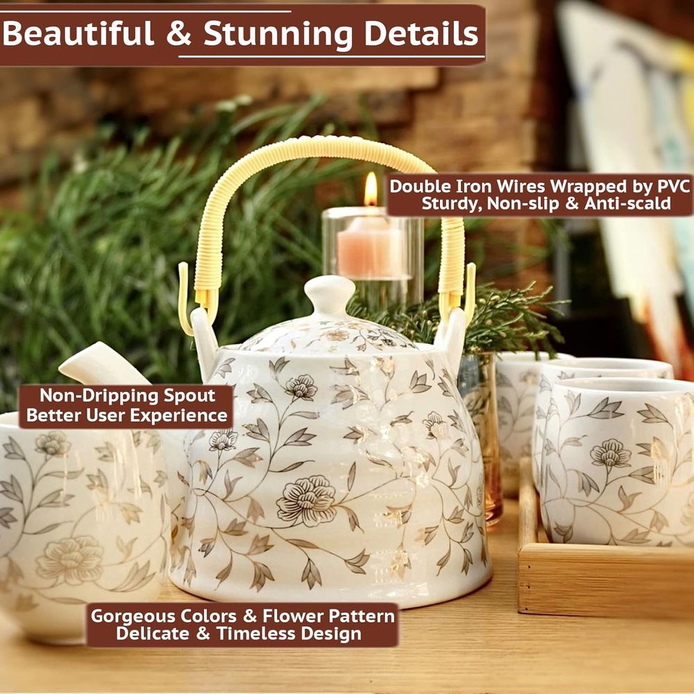 Japanese White Porcelain Tea S - Bamboo Tea Tray recension och pris