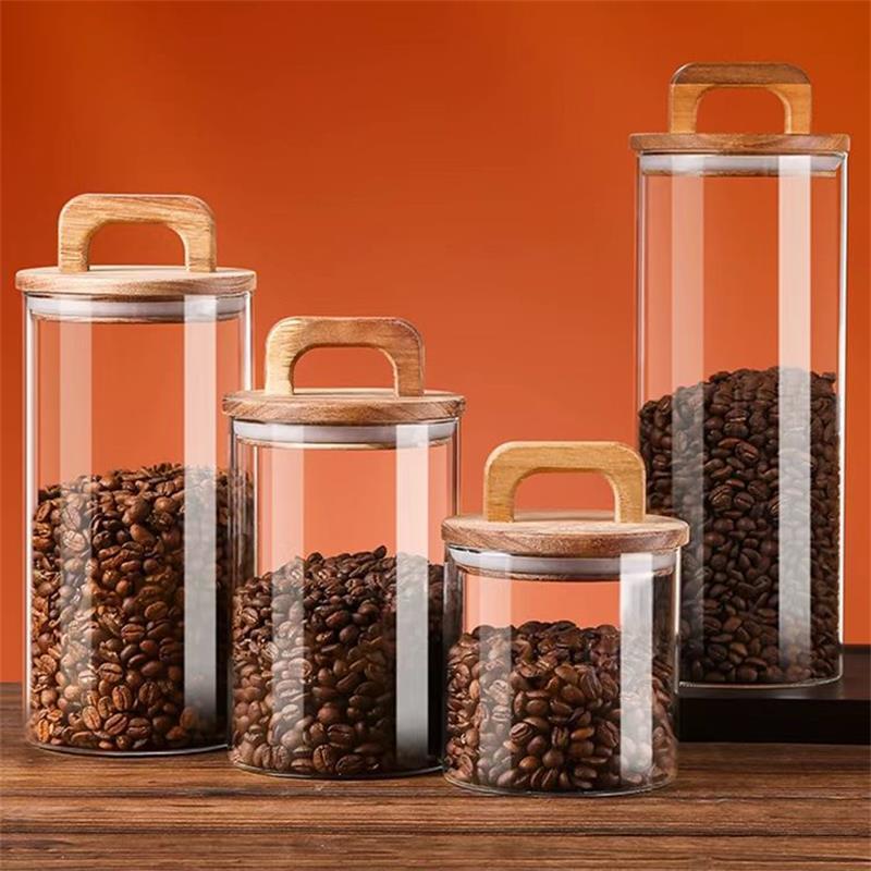 Clear Glass Jar with Bamboo Li - Coffee Tea Sugar Container Set recension och pris