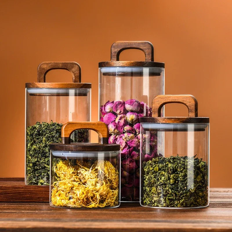 Clear Glass Jar with Bamboo Li - Coffee Tea Sugar Container Set recension och pris