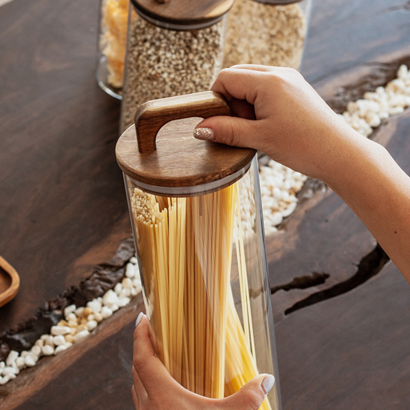 Clear Glass Jar with Bamboo Li - Coffee Tea Sugar Container Set recension och pris