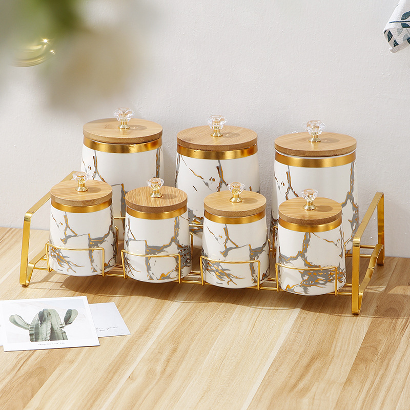 Kitchen Supplies Golden Marble - Coffee Tea Sugar Container Set recension och pris