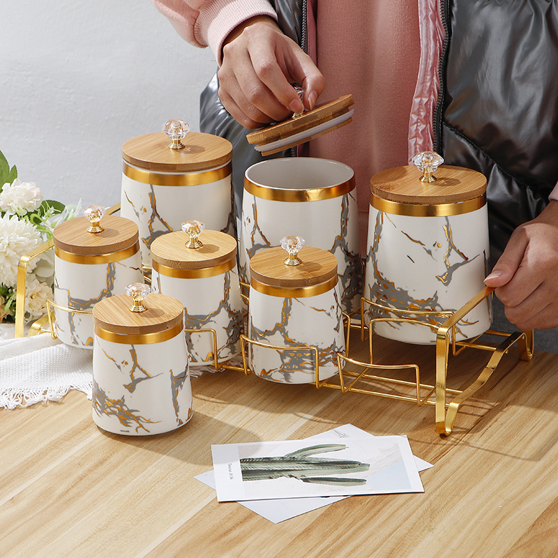 Kitchen Supplies Golden Marble - Coffee Tea Sugar Container Set recension och pris