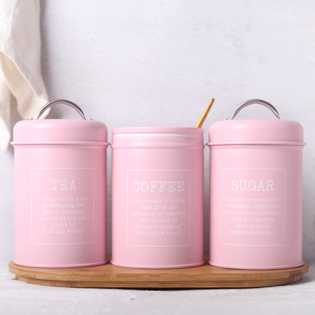Set of 3 Canister Iron Kitchen - Coffee Tea Sugar Container Set recension och pris