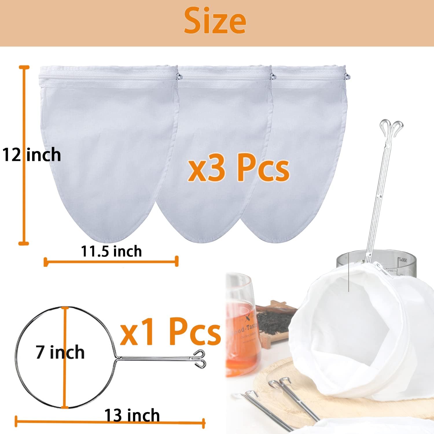 3 Pcs Fine Mesh Strainer Bags  - Coffee Tea Thai recension och pris