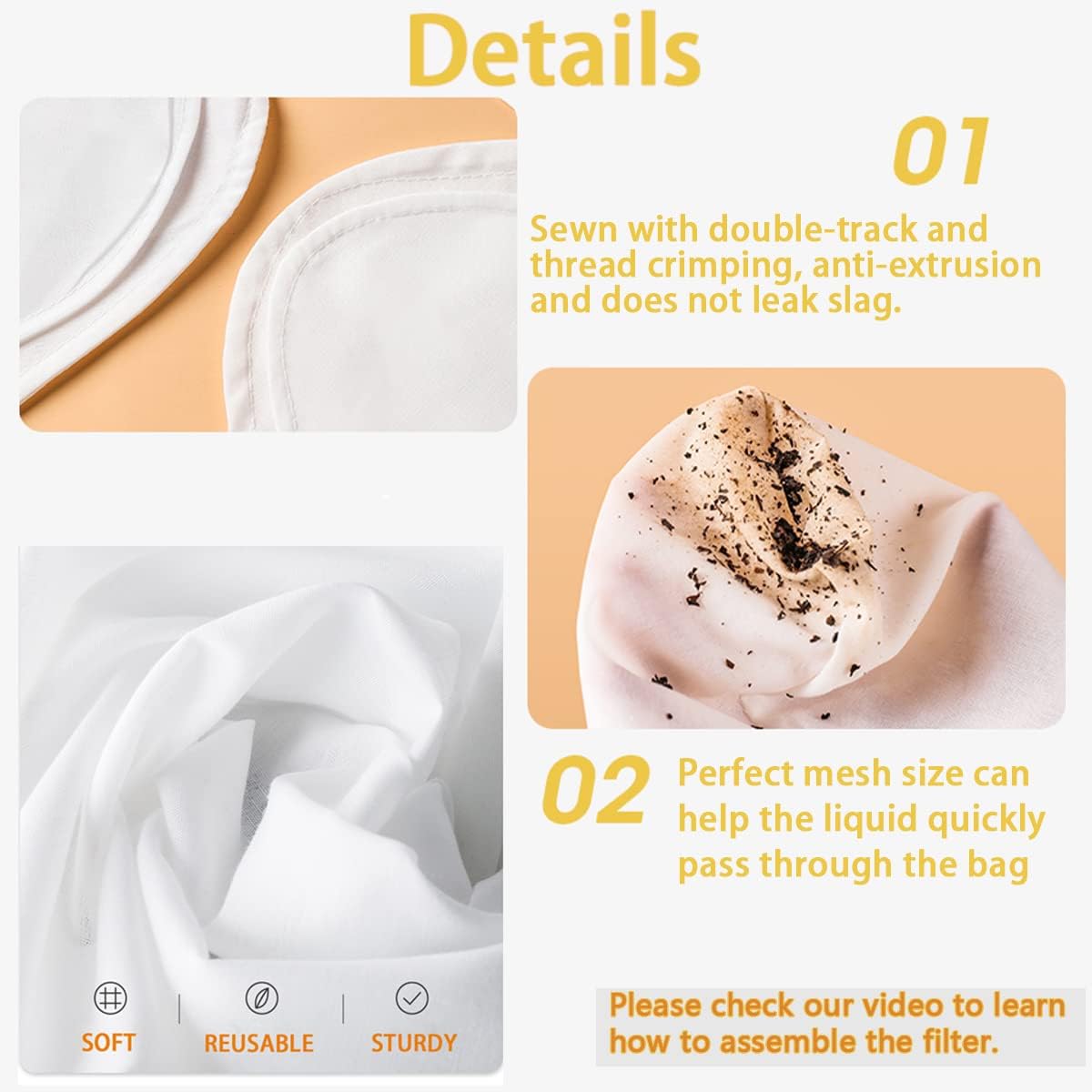 3 Pcs Fine Mesh Strainer Bags  - Coffee Tea Thai recension och pris