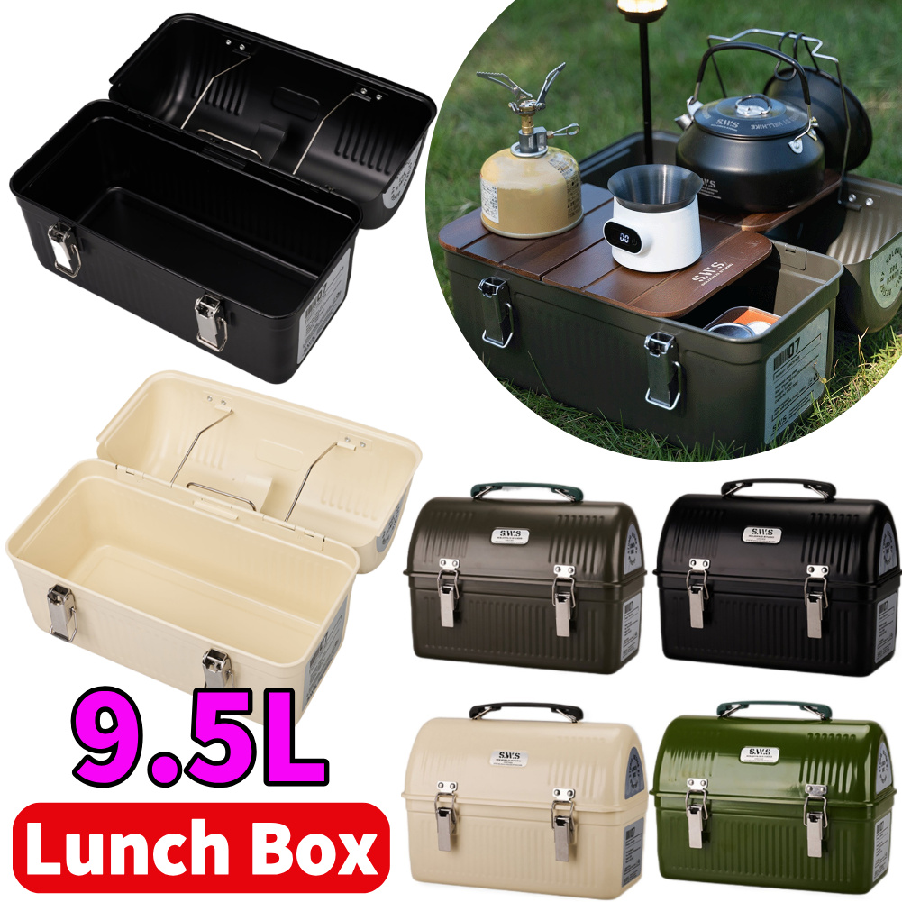 9.5L Vintage Metal Lunch Box w - Coffee Tea Drawer Organizer recension och pris